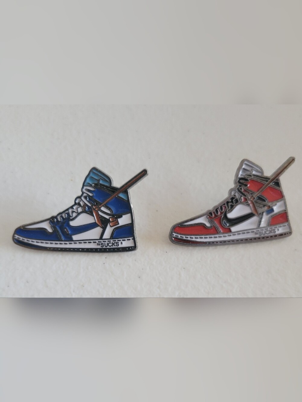 Nike Jordan Sneaker Enamel Pins Blue & Red High-Top, Set Of 2 (Bundle Pricing Av